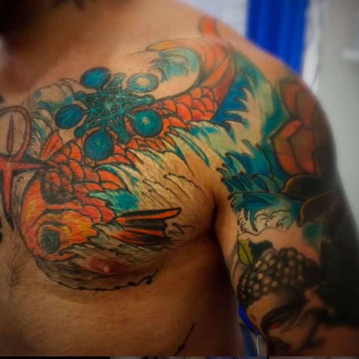 tatuaje de Koi estilo oriental